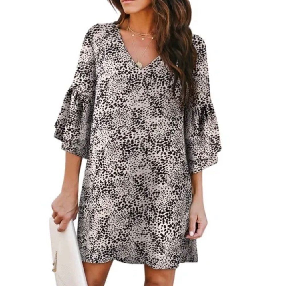 Belongsci Sweet & Cute V Neck 3/4 Ruffle Sleeve Shift Dress Size Xs Nwt